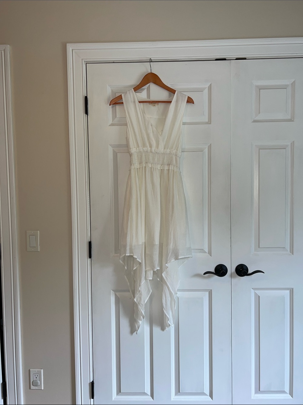 Magnolia white High-Low V-Neck Handkerchief Hem Dress